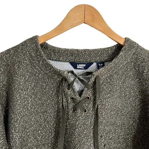 Lands End Dark Olive Green Knit Top Size Small Grommet Lace Up Chest Pullover - Picture 3 of 9